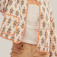 WW | Lässige Blumen Tasche Patchwork Kontrast Mandarin Kragen Outerwear - 12 Farben