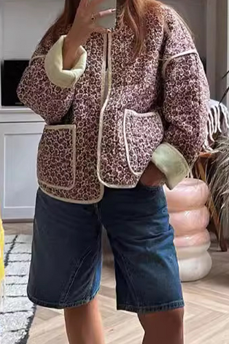 WW | Lässige Blumen Tasche Patchwork Kontrast Mandarin Kragen Outerwear - 12 Farben