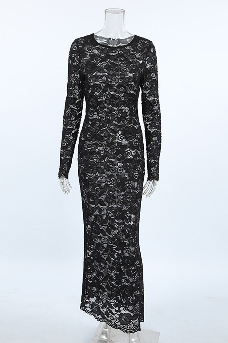 WW | Sexy Spitze Durchsichtige O-Ausschnitt Spitzenkleid Kleider