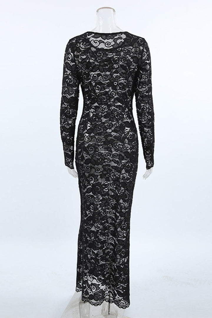 W&W Mode | Sexy Spitze Durchsichtige O-Ausschnitt Spitzenkleid Kleider