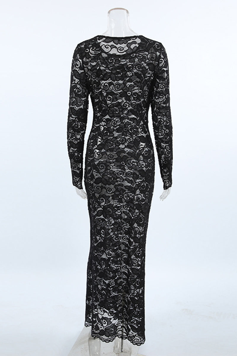 WW | Sexy Spitze Durchsichtige O-Ausschnitt Spitzenkleid Kleider