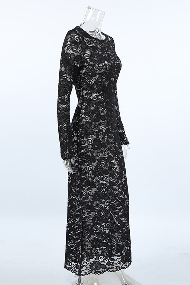W&W Mode | Sexy Spitze Durchsichtige O-Ausschnitt Spitzenkleid Kleider