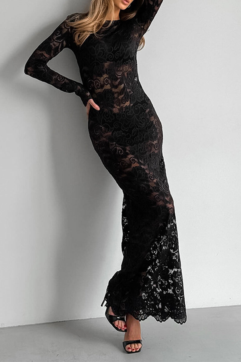 W&W Mode | Sexy Spitze Durchsichtige O-Ausschnitt Spitzenkleid Kleider