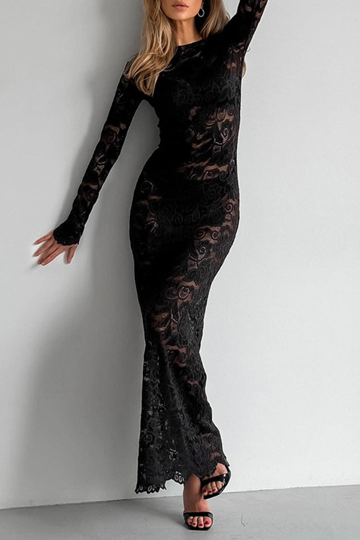 W&W Mode | Sexy Spitze Durchsichtige O-Ausschnitt Spitzenkleid Kleider
