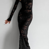 WW | Sexy Spitze Durchsichtige O-Ausschnitt Spitzenkleid Kleider