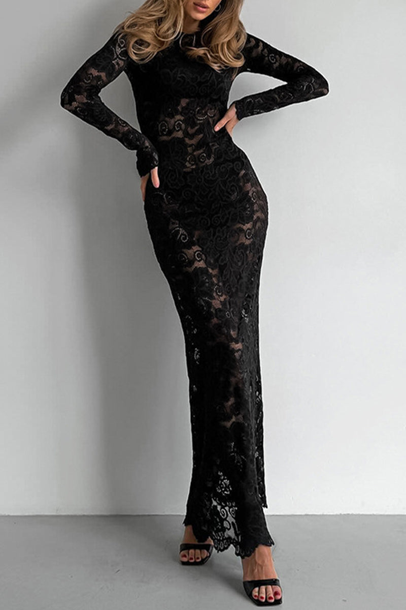WW | Sexy Spitze Durchsichtige O-Ausschnitt Spitzenkleid Kleider