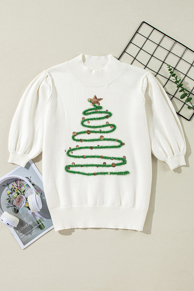 WW | Lässige Rollkragenpullover mit Weihnachtsbaum-Pailletten-Patchwork