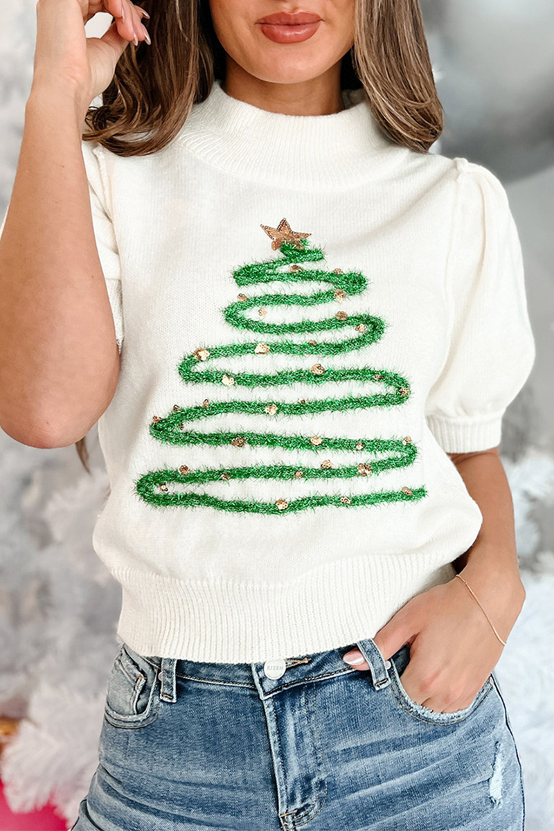 WW | Lässige Rollkragenpullover mit Weihnachtsbaum-Pailletten-Patchwork