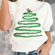 WW | Lässige Rollkragenpullover mit Weihnachtsbaum-Pailletten-Patchwork
