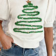 WW | Lässige Rollkragenpullover mit Weihnachtsbaum-Pailletten-Patchwork