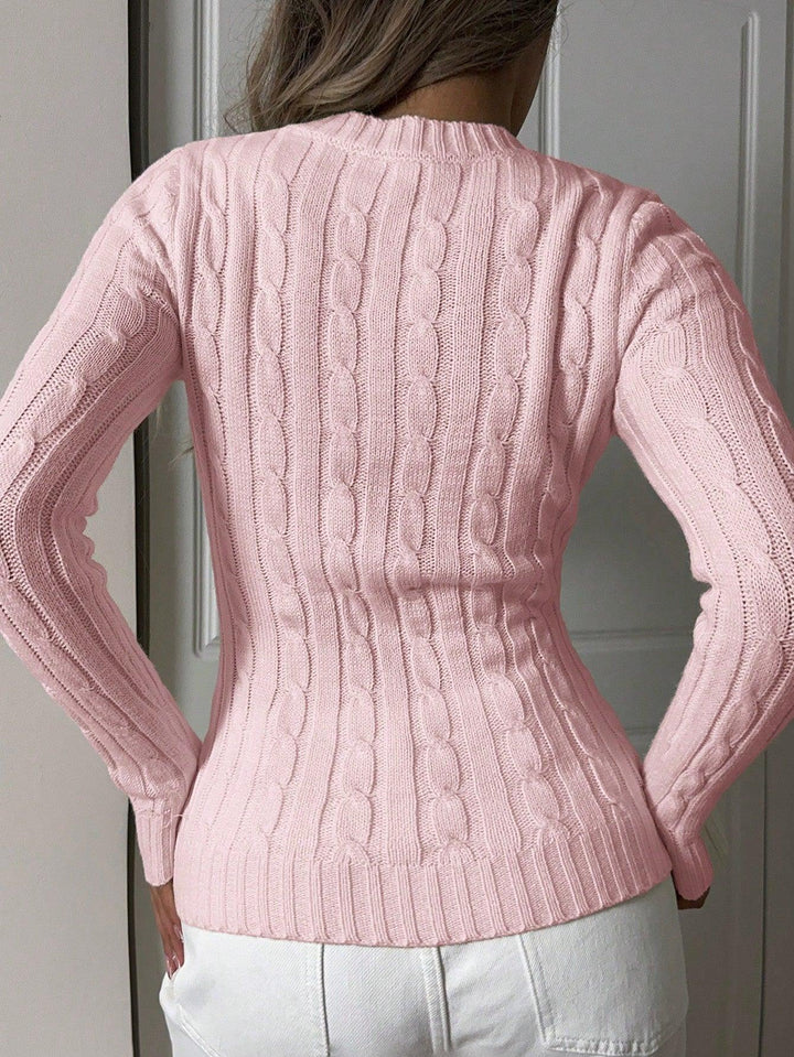 Damen-Kabelstrickpullover mit V-Ausschnitt