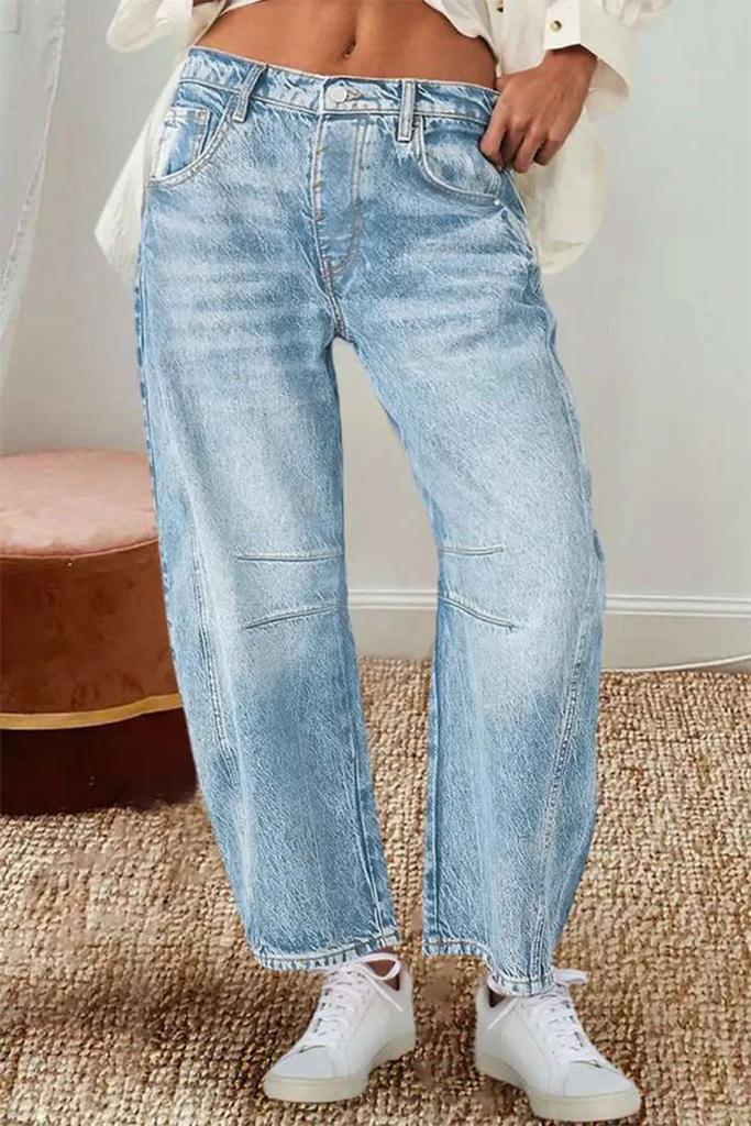 WW | Lässige Distressed Kontrast Mid Waist Denim Jeans