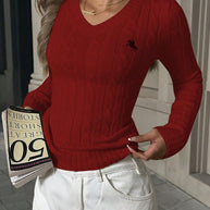 WW | Schnurgestrickter Pullover mit V-Ausschnitt für Damen