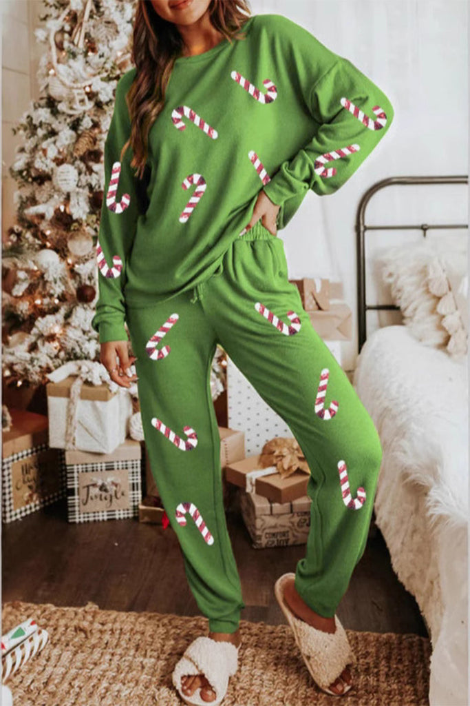 WW | Lässige Party Santa Claus Candy Pailletten O-Ausschnitt Langarm Zweiteiler - 3 Farben