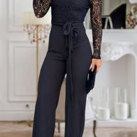 WW | Sexy Casual Elegant Spitzen-Patchwork Rückenfrei Schulterfrei Bodycon Jumpsuits