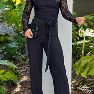 WW | Sexy Casual Elegant Spitzen-Patchwork Rückenfrei Schulterfrei Bodycon Jumpsuits