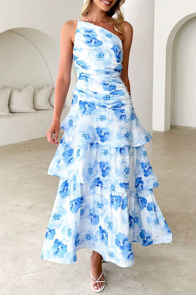 WW | Sexy Urlaub Floral Print Rückenfrei Rüschenschulter Unregelmäßige Kleider - 4 Farben