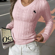 WW | Schnurgestrickter Pullover mit V-Ausschnitt für Damen