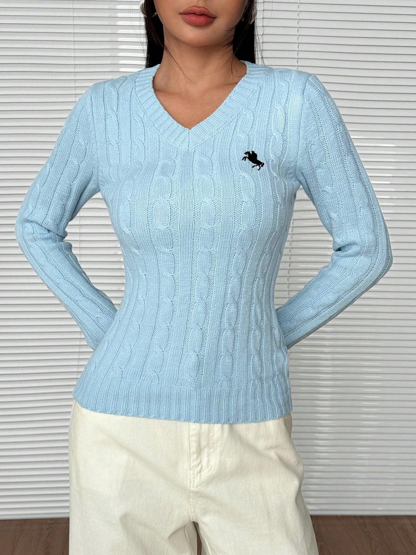 WW | Schnürgestrickter Pullover mit V-Ausschnitt für Damen
