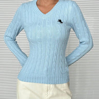 WW | Schnurgestrickter Pullover mit V-Ausschnitt für Damen
