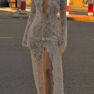 WW | Sexy Spitze Durchsichtige Trägerdesign V-Ausschnitt Spitze Kleid Kleider