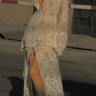 WW | Sexy Spitze Durchsichtige Trägerdesign V-Ausschnitt Spitze Kleid Kleider