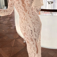 WW | Sexy Spitze Durchsichtige Trägerdesign V-Ausschnitt Spitze Kleid Kleider