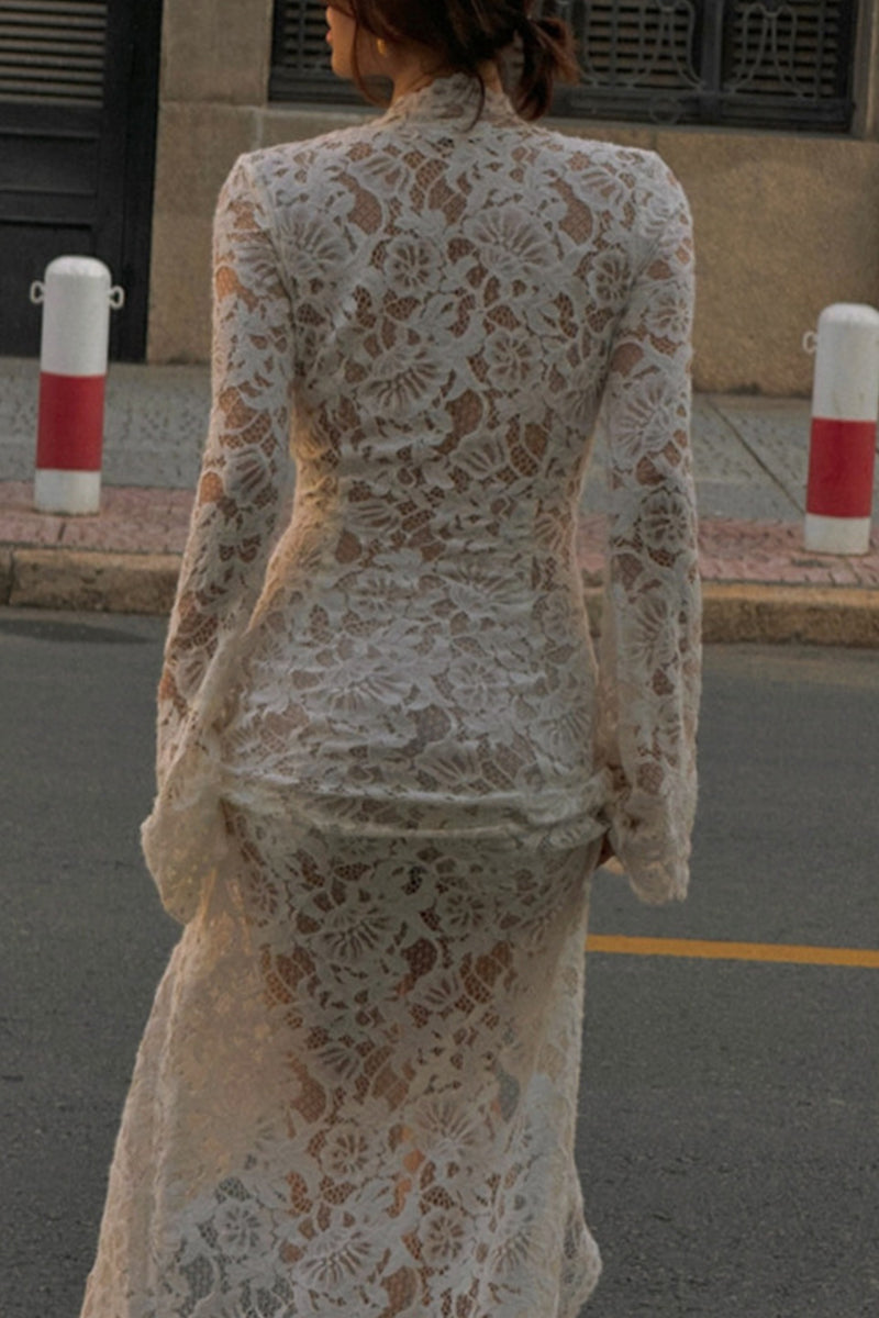 WW | Sexy Spitze Durchsichtige Trägerdesign V-Ausschnitt Spitze Kleid Kleider