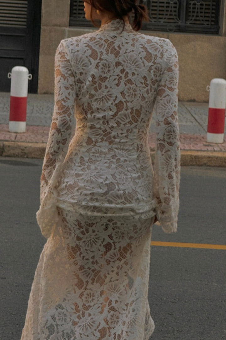 W&W Mode | Sexy Spitze Durchsichtige Trägerdesign V-Ausschnitt Spitze Kleid Kleider