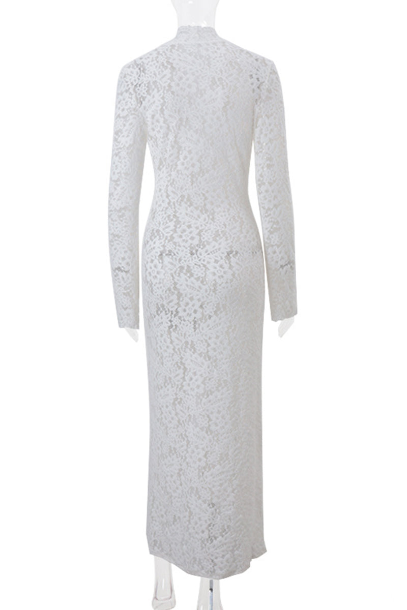 WW | Sexy Spitze Durchsichtige Trägerdesign V-Ausschnitt Spitze Kleid Kleider