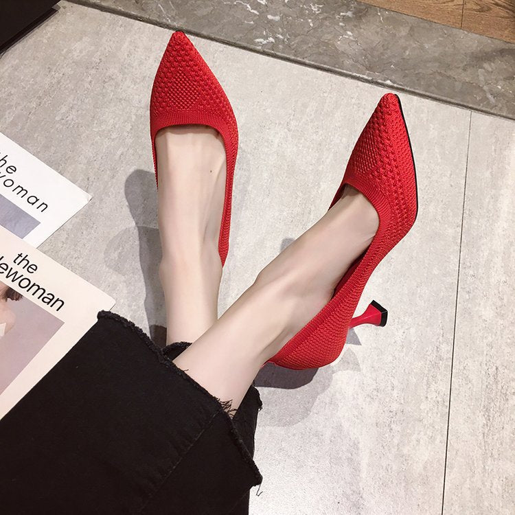 Damen elegante Pumps mit innovativem Strickdesign und hohem Absatz W&W Mode
