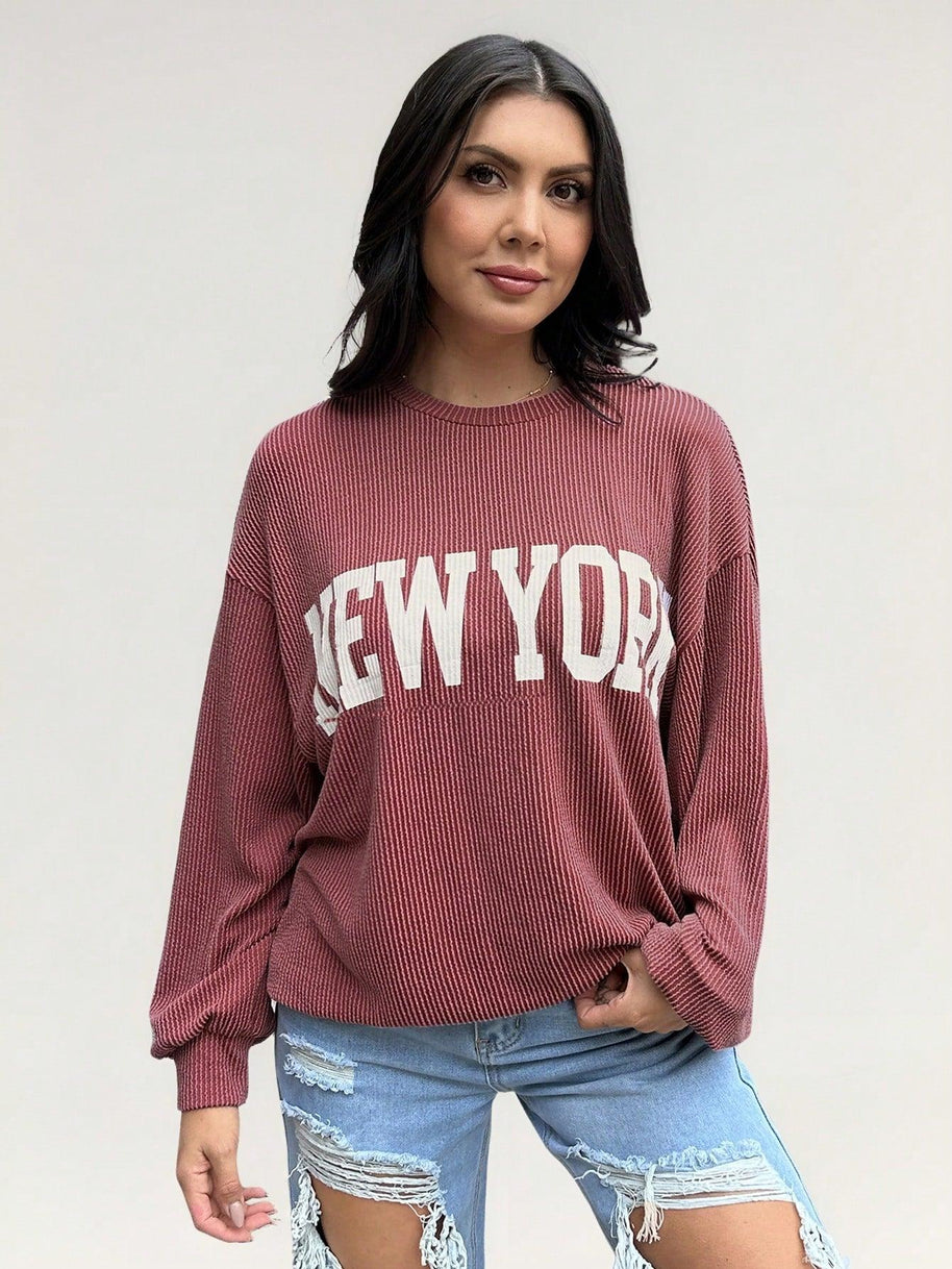WW | Gestreiftes Sweatshirt mit Rosa Details für Damen