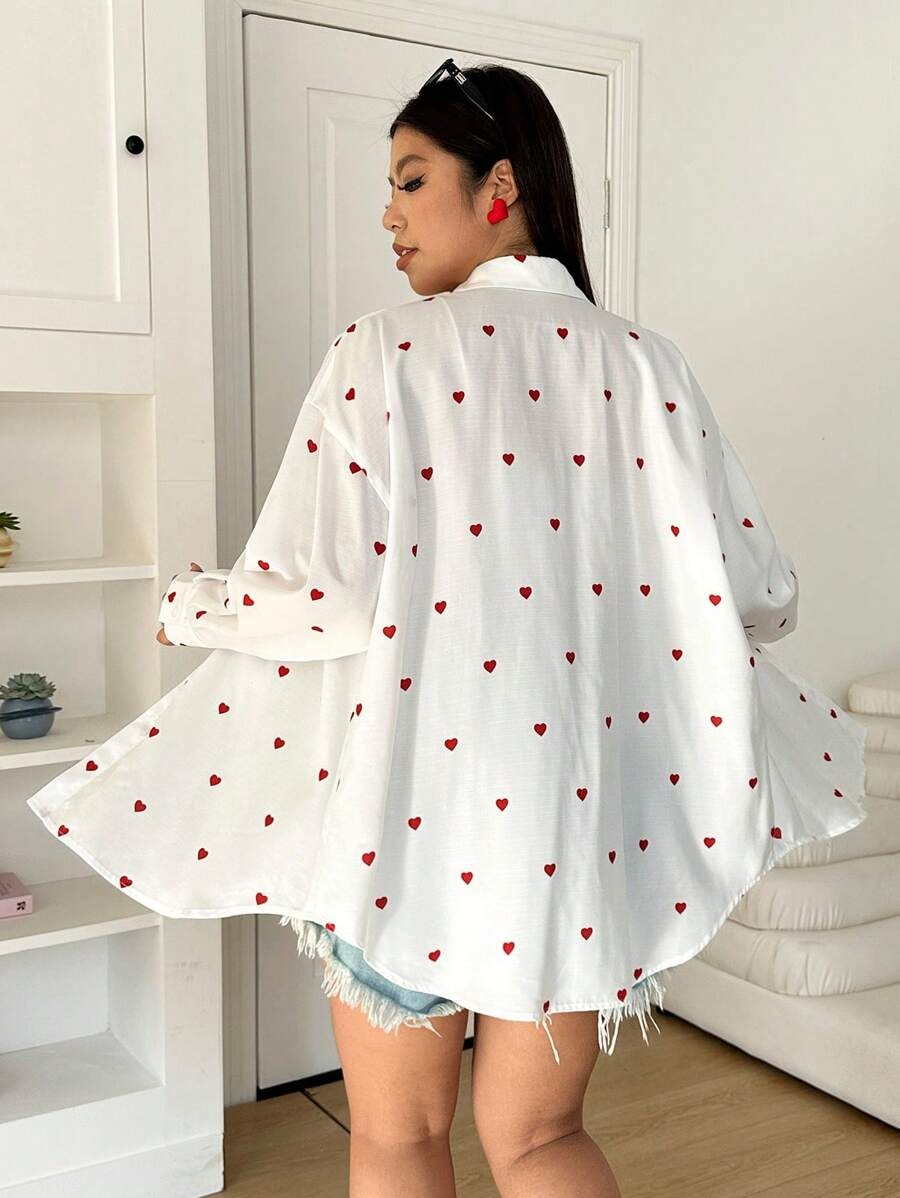 WW | Lässige Baumwollbluse Mit Gestickten Herzen Für Damen