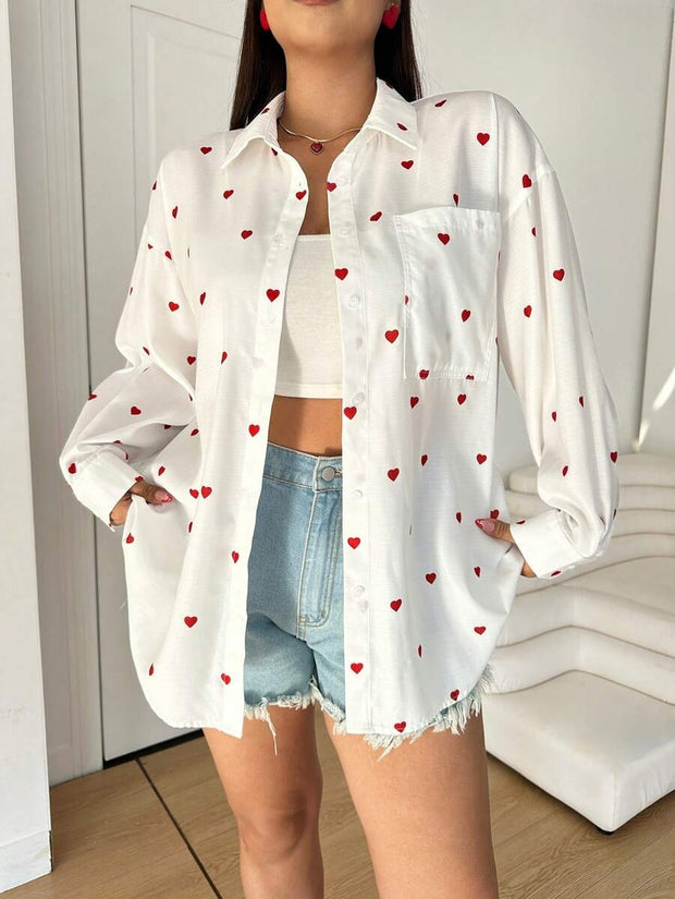 WW | Lässige Baumwollbluse Mit Gestickten Herzen Für Damen