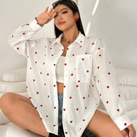 WW | Lässige Baumwollbluse Mit Gestickten Herzen Für Damen