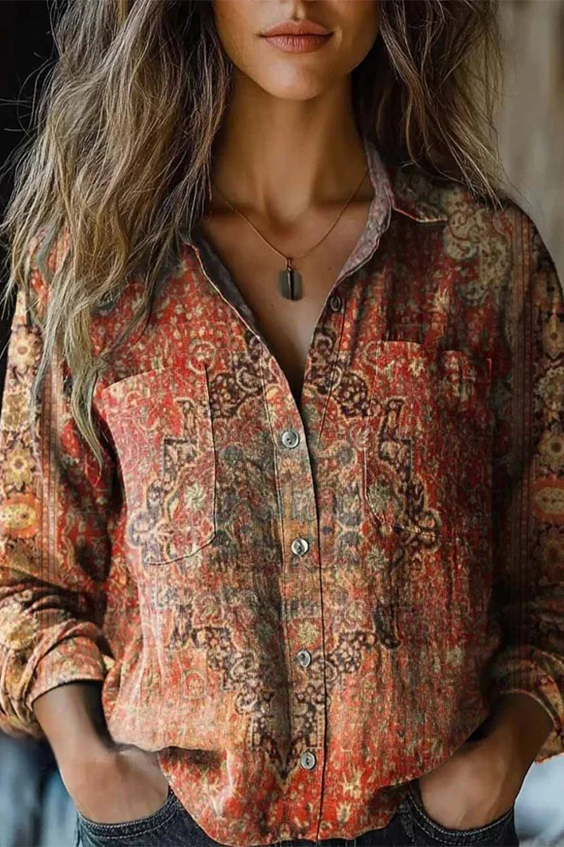WW | Lässige Bluse mit Floralem Print und Kontrastierendem Umschlagkragen - 6 Farben