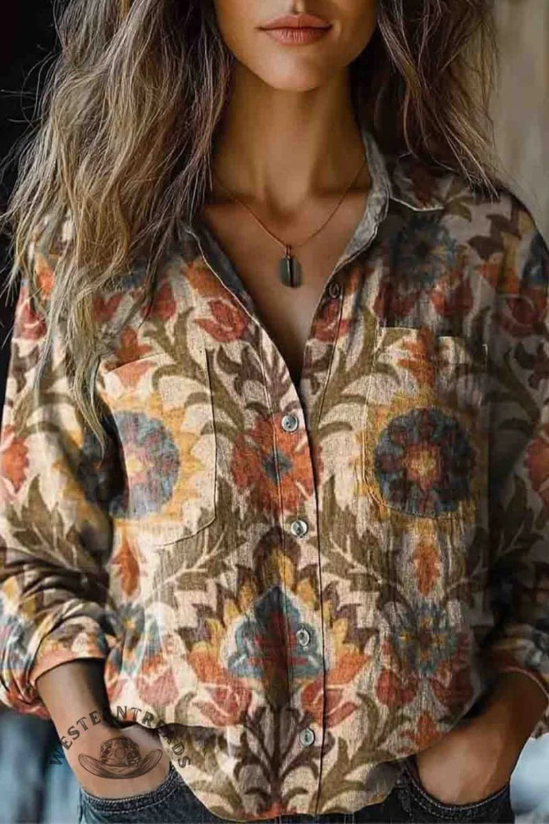 WW | Lässige Bluse mit Floralem Print und Kontrastierendem Umschlagkragen - 6 Farben