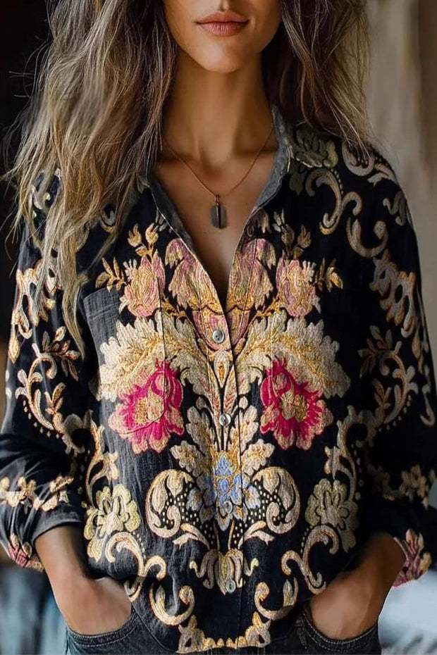 WW | Lässige Bluse mit Floralem Print und Kontrastierendem Umschlagkragen - 6 Farben