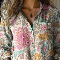 WW | Lässige Bluse mit Floralem Print und Kontrastierendem Umschlagkragen - 6 Farben