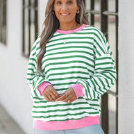 WW | Gestreiftes Sweatshirt mit Rosa Details für Damen