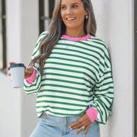 WW | Gestreiftes Sweatshirt mit Rosa Details für Damen