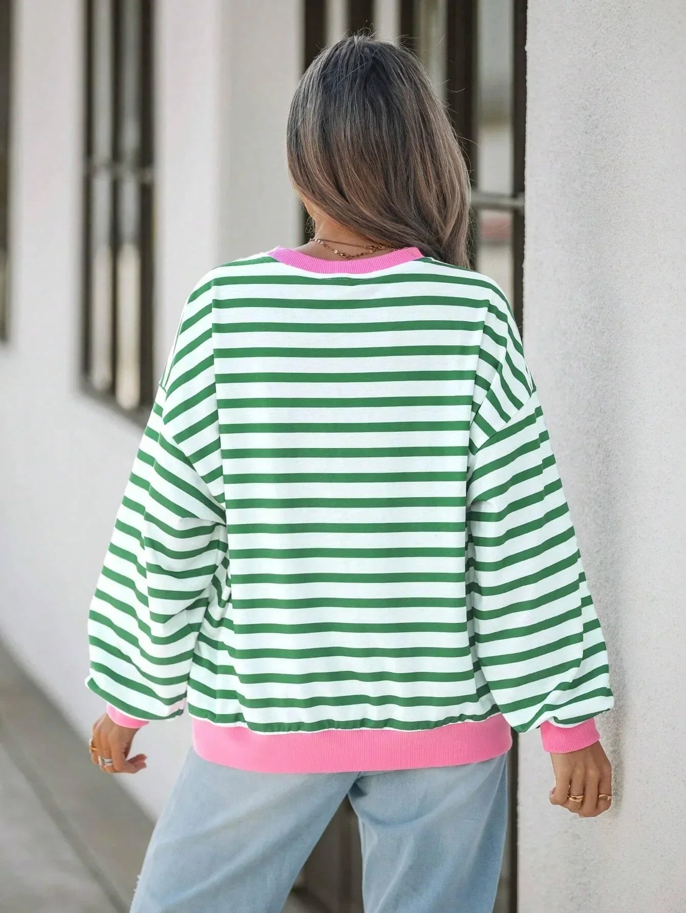 WW | Gestreiftes Sweatshirt mit Rosa Details für Damen