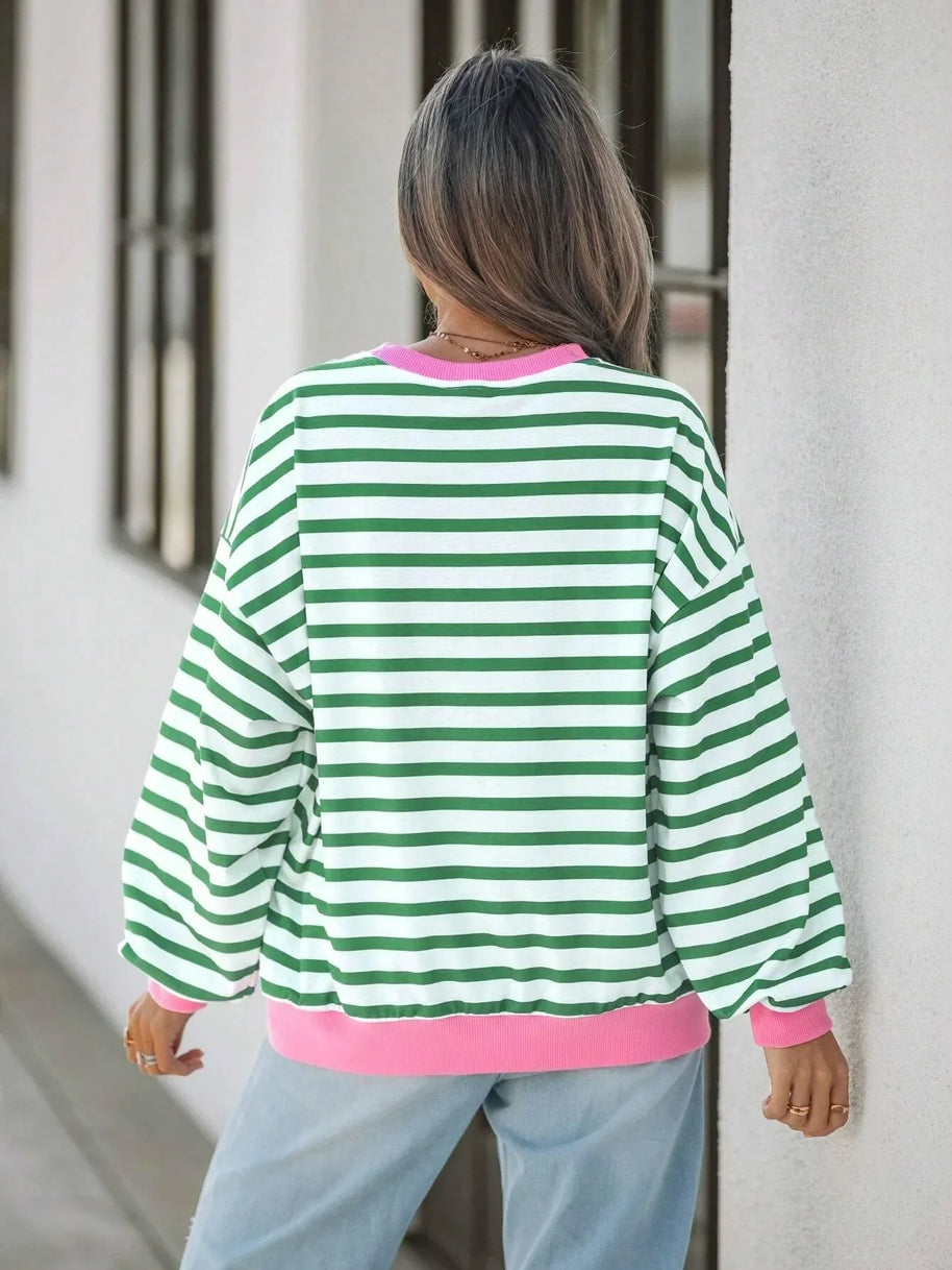 WW | Gestreiftes Sweatshirt mit Rosa Details für Damen