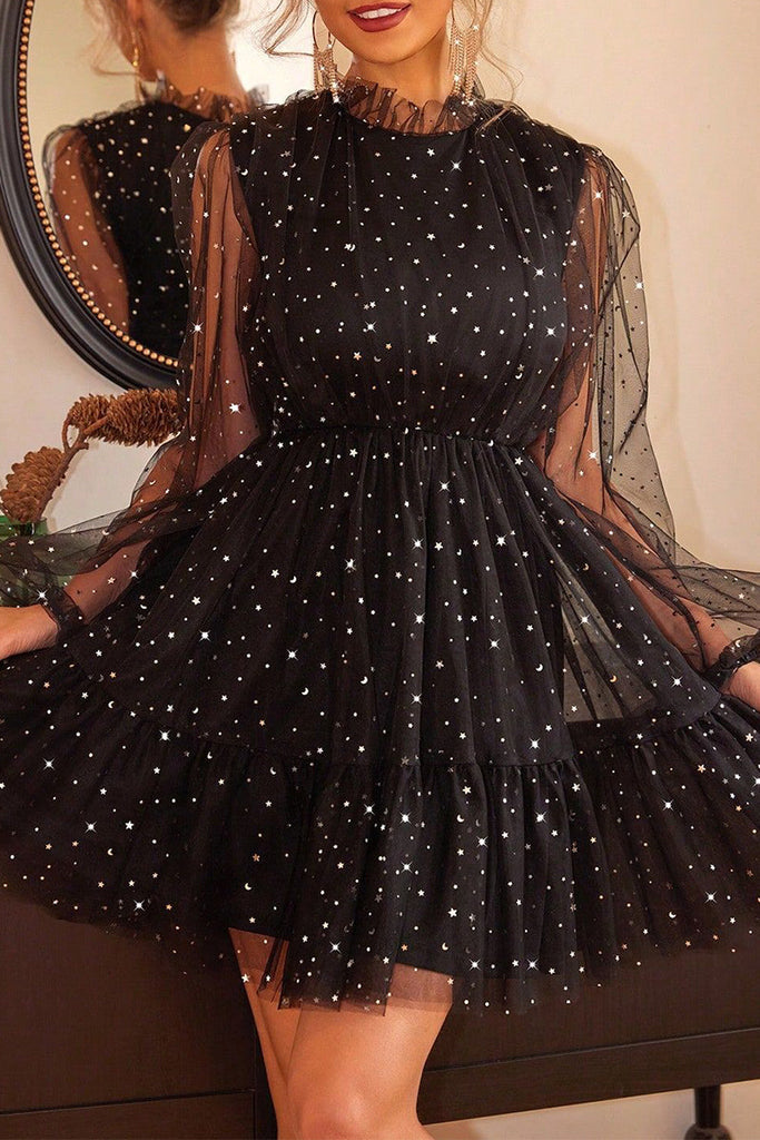 WW | Prom Elegante Pailletten Mesh O-Ausschnitt Abendkleider - 3 Farben