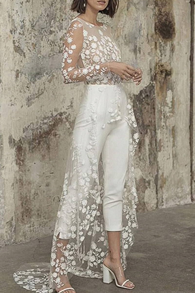 WW | Sexy Spitze Patchwork O-Ausschnitt Gerade Overall