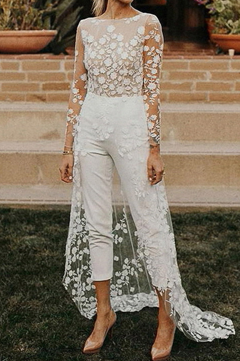 WW | Sexy Spitze Patchwork O-Ausschnitt Gerade Overall