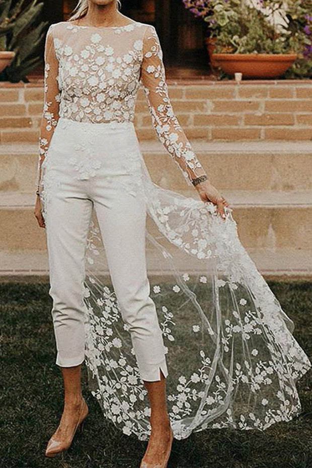 WW | Sexy Spitze Patchwork O-Ausschnitt Gerade Overall