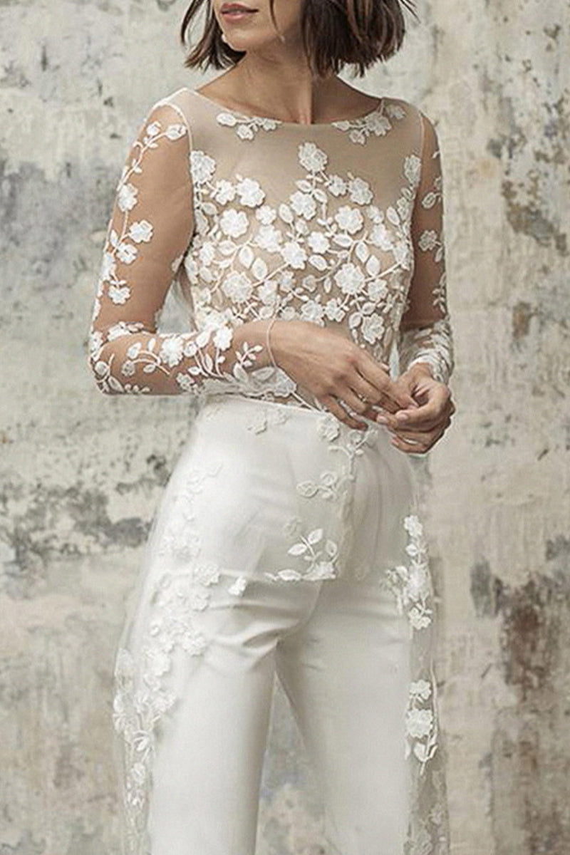 WW | Sexy Spitze Patchwork O-Ausschnitt Gerade Overall