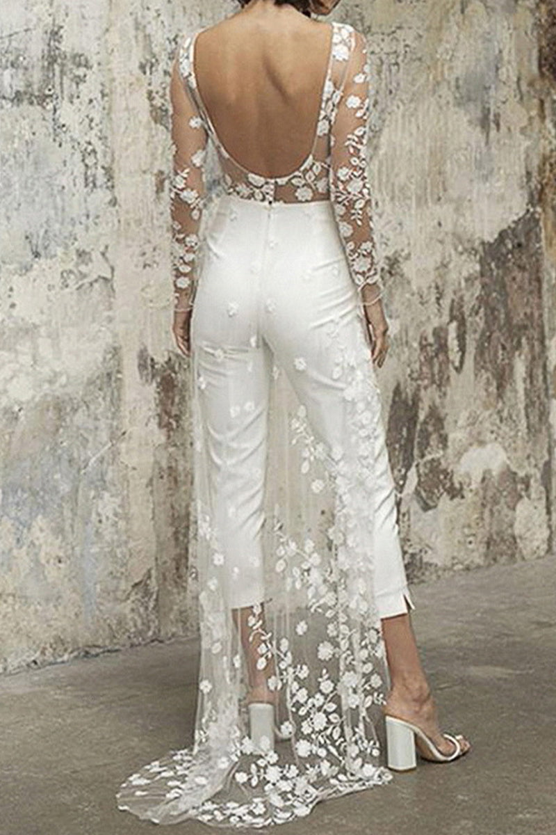 WW | Sexy Spitze Patchwork O-Ausschnitt Gerade Overall