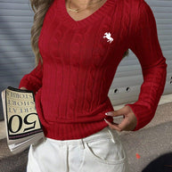 WW | Schnurgestrickter Pullover mit V-Ausschnitt für Damen